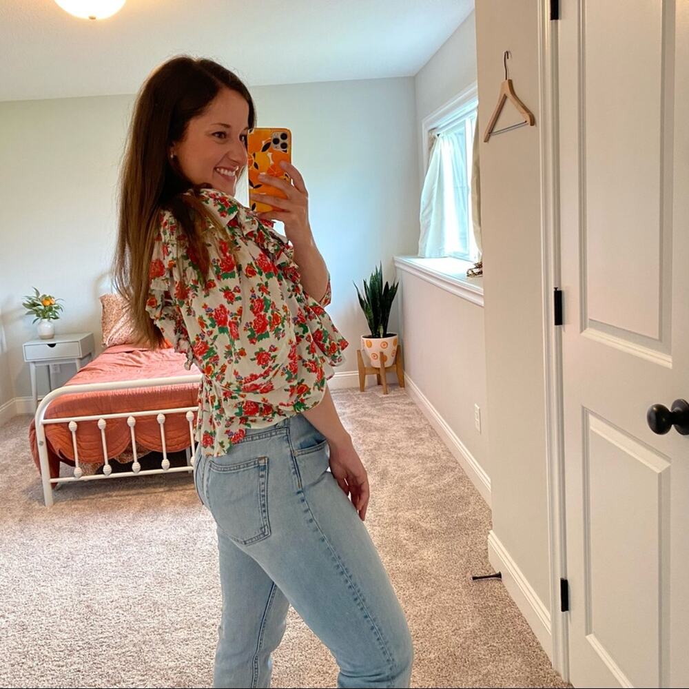 Rhode Resort White Pink Red Floral Dazzle Elodie Crop Blouse Top Medium M - Picture 8 of 15